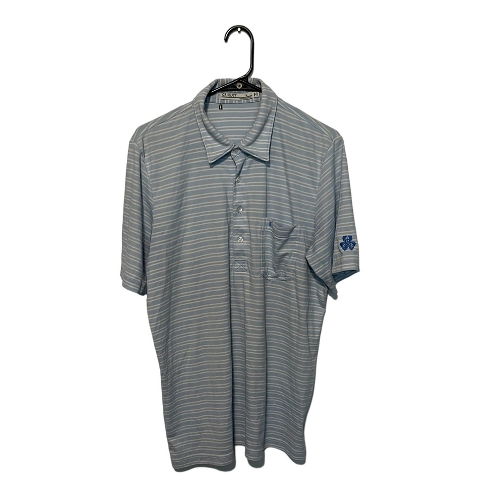 Criquet Polo Shirt Mens Large Blue White Striped Golf Golfer Lightweight Cotton